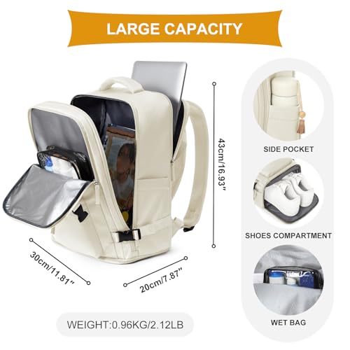 Image of coowoz Travel Backpack For Women Men Airline Approved,Carry On Backpack,Hiking Laptop College Backpacks Waterproof Outdoor Sports Rucksack Casual Daypack Fit 15.6 Inch Backpacks,Beige