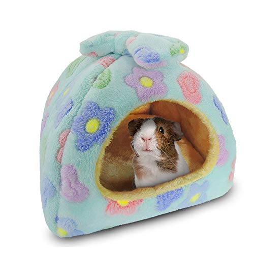 Image of HOMEYA Small Animal Pet Bed, Sleeping House Habitat Nest for Guinea Pig Hamster Hedgehog Rat Chinchilla Hideout Bedding Snuggle Sack Cuddle Cup Cage Accessories with Removable Washable Mat (Blue)