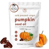 Pumpkin Seed Oil Capsules 3000mg, Pumpkin Seed Oil for Hair Growth, Cold Pressed Pure Virgin, Essential Fatty Acids, Non-GMO, 180 Softgels