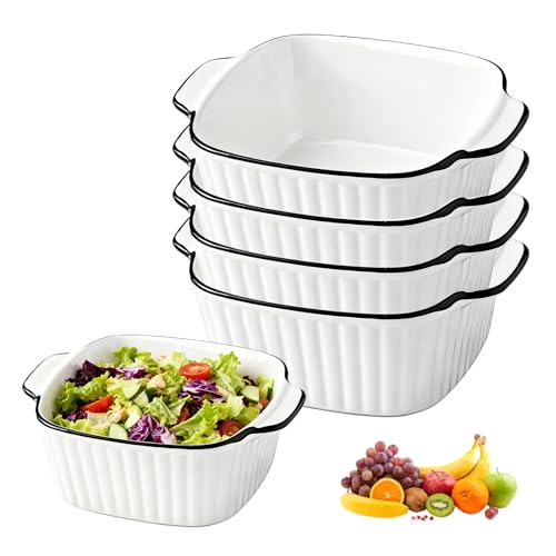 Set di 4 pirofile in ceramica, 400 ml, piccole pirofile, 14,3 x 11 x 5,3 cm, pirofila quadrati con manici, impilabili in ceramica, per friggitrice ad aria calda, forno e microonde