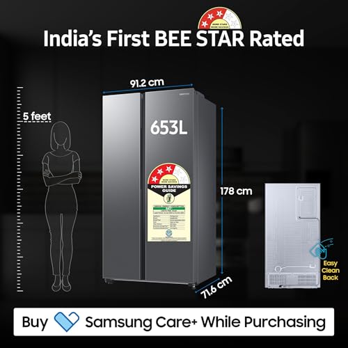 Samsung 653 L, 3 Star, Frost Free, Double Door, Convertible 5-in-1 Digital Inverter, Side By Side AI Enabled Smart Refrigerator with WiFi (RS76CG8003S9HL, Silver, Refined Inox) view 2