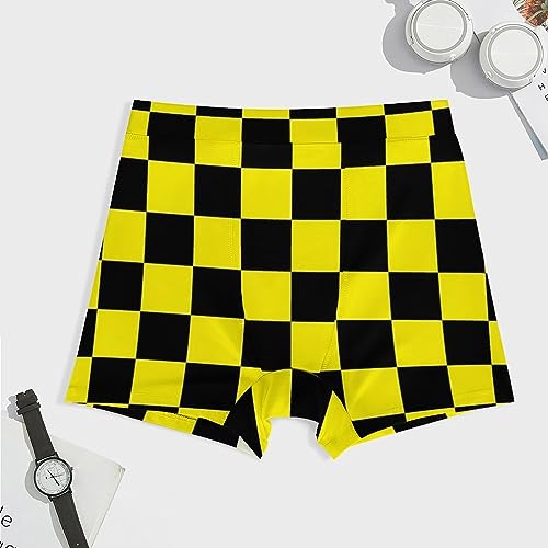 Yellow Black Checkered Men's Underwear Soft Boxer Briefs High Waist Stretch Trunks Panty3