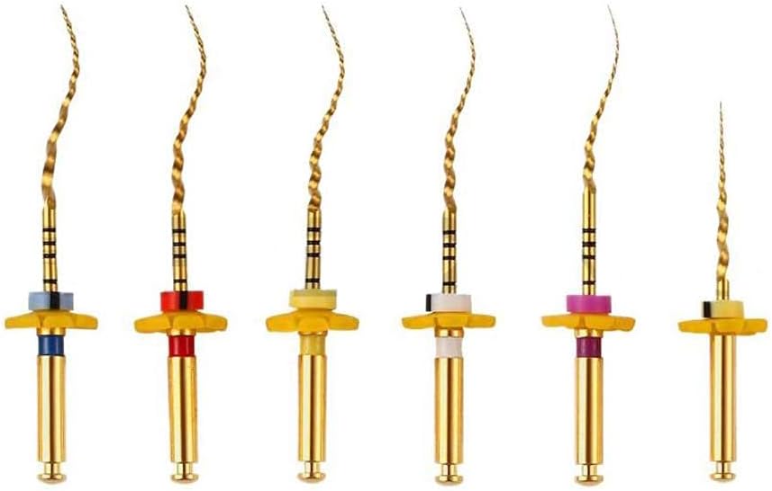 SuperEndo Super Gold Flex Rotary Files (Assorted-25mm) (Pack of 6) | Heat Activated Gold Rotary NiTi Files for Root Canal Treatment