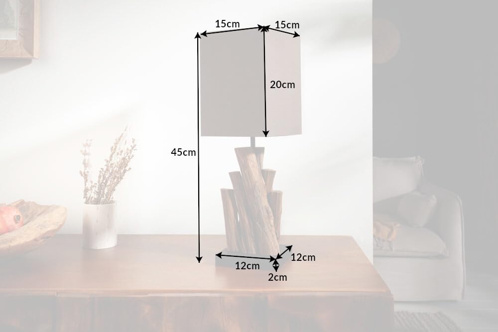invicta INTERIOR Handgefertigte Tischlampe PURE NATURE - 45cm - Akazienholz mit Baumwollschirm Nachttischlampe Unikat Massivholz Tischleuchte Nachttischleuchte