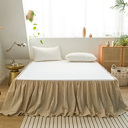 Biselina French Linen Bed Skirt With Pleated Frills 18-Inch Tailored Drop Natural Flax Cotton Blend Dust Ruffle Soft Cozy Farmhouse Bedding (18" King, Ruffle Linen) #TOP4