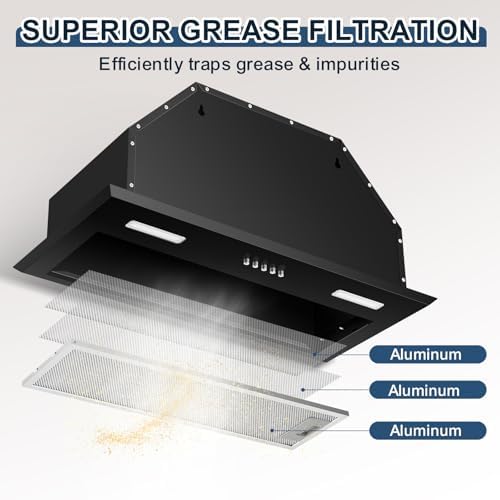 Insert Range Hood 24Inch, Built-in Kitchen Hood with 353 CFM, 3-Speed Vent Hood with Push Button Control LED Lights, Metal Filter, Suitable for Home kitchen, Compact Kitchen, Apartments - 5