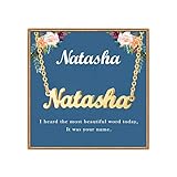 Ldurian Custom Name Necklace, Natasha Name Plate Pendant Necklace Pre Gifts, Charm Necklaces Jewelry for Birthday Anniversary