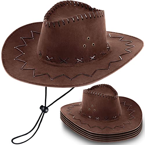 Janmercy 6 Pack Bulk Cowboy Hats Western Cowboy Hat Plain Cowboy Hat with Adjustable Drawstring for Wedding Stage Performance (Stylish Brown)