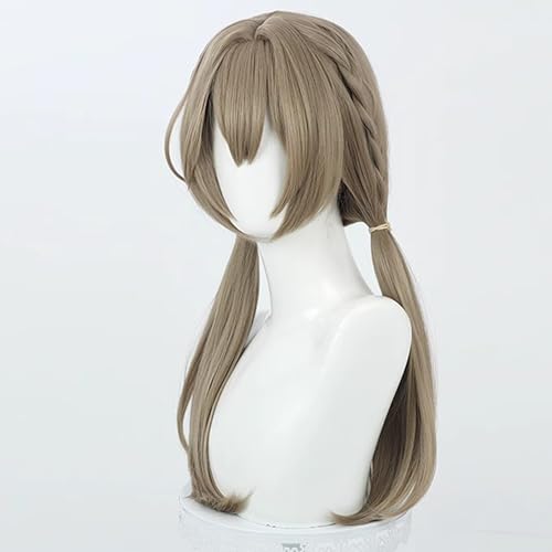 Image of Anime /Game Brown Green Wigs with Bangs Long Straight Wig with Braid Ponytail Adult COS Mahjong Sparrow Role Cosplay Wigs Halloween,Christmas,Comic con,Game Show,Party