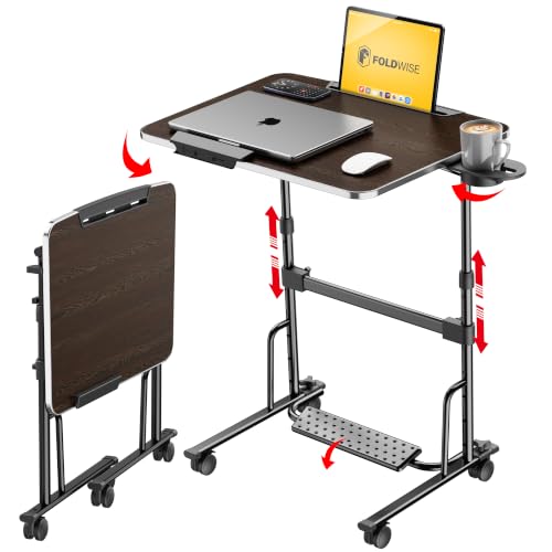 FoldWise Foldable Standing & Rolling Desk, Upgraded Portable Desk on Wheels