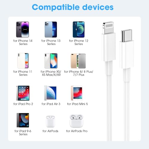 Image of 2Pack for iPhone Charger Cable 6FT,for Apple MFi Certified Long USB C to Lightning Fast Charging Cord,Power Delivery Fast Charging for iPhone 14 /13 /12 /11 Pro /X /Xs Max /XR /8 Plus /7-5,for iPad Air /Mini