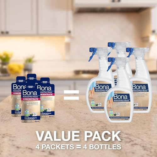 Bona Hardwood Floor Cleaner Concentrate - 1 fl oz - 4-Pack - Residue-Free Floor Cleaning Solution for Bona Spray Mop and Spray Bottle Refill - For Wood Floors