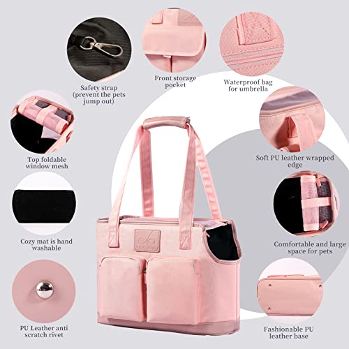 Johomviin Dog Carrier Purse, Foldable Waterproof Premium Pu Leather Oxford Cloth Dog Carrier Bag, Pet Travel Tote Bag With Pockets For Cat And Small Dog (Pink) #TOP3