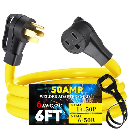 Image of Tellegloww 6ft NEMA 14-50P to 6-50R 50Amp 6 AWG Welder Extension Cord 14-50P Male to 6-50R Female 50Amp 4 Prong RV Generator to 3 Prong Welder Power Adapter, STW 6 AWG /3C, ETL Listed