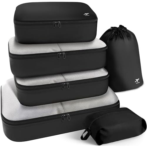 HOTOR Packing Cubes for Suitcases – 6 Pieces, Light Packing Cubes for Travel, Premium Suitcase Organizer Bags Set, Space-Saving Luggage Organizers, Travel Accessories and Essentials, Black