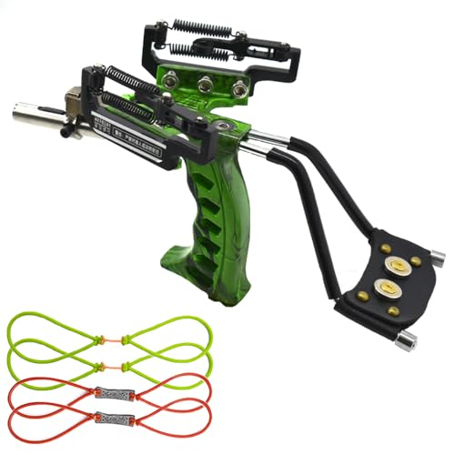 SUFFUSE Professional Hunting Sling Shot, Wrist Rocket Slingshots for Adults with Aiming Device, Powerful Fishing Slingshot with 4 Rubber Bands (Green)