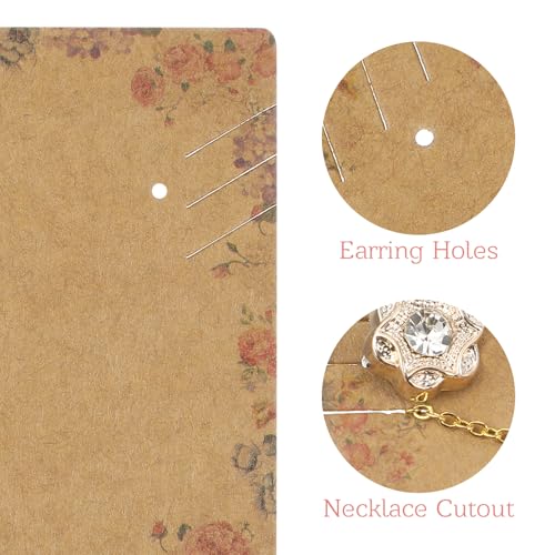COHEALI 100pcs Flower Patterns Jewelry Display Cards, Earrings Necklace Holder Cards for Selling, Kraft Paper Tags for Selling, Hanging Earring, Jewelry Display, DIY Crafts