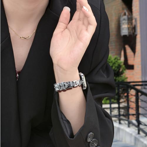 Juntan Slim Leather Watch Band Compatible with Apple Watch Band 38mm 40mm 41mm, Women Leather Watch Strap, Wristband Bracelet Black Gray for iWatch Series 9/8/7/6/5/4/3/2/1/SE/Ultra/Ultra 2 by Juntan - Used condition - Image 3