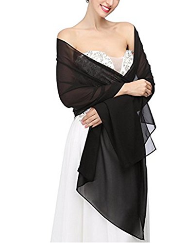 AngelaLove Chiffon Bridal Wedding Shawl Wrap Prom Evening Dress Stole Scarves (Black)