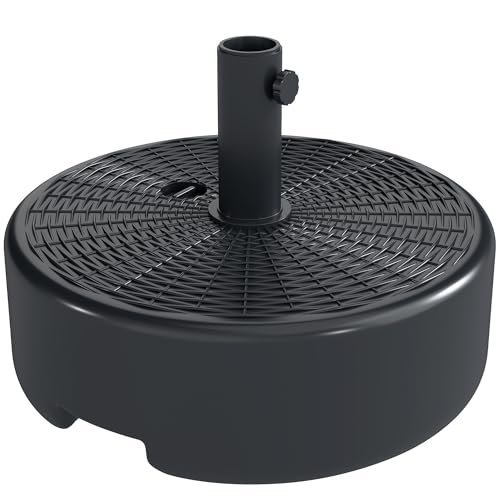 Image of Outsunny Round Parasol Base, Heavy Duty Umbrella Stand, 18kg Water or 22kg Sand Filled, Rattan Garden Parasol Base Stand for 38mm/48mm Poles, Black