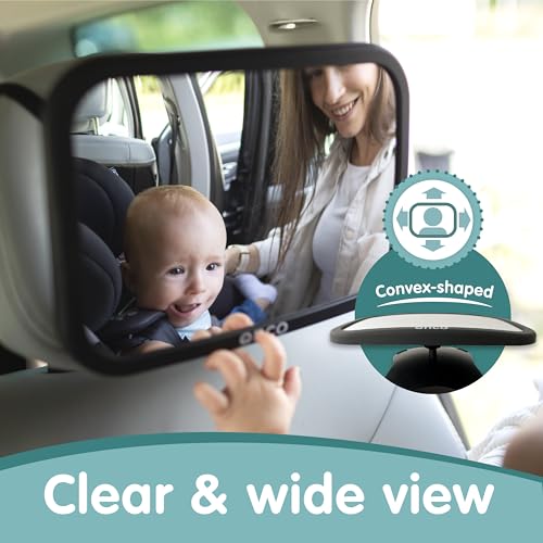 Image of Onco Baby Car Mirror Rear Facing (2 Pack) - 100% Shatterproof & Shakeproof, Award-Winning Convex Car Mirror for Baby with 360 Rotation, Newborn Essentials (9.6 x 6.9 in)