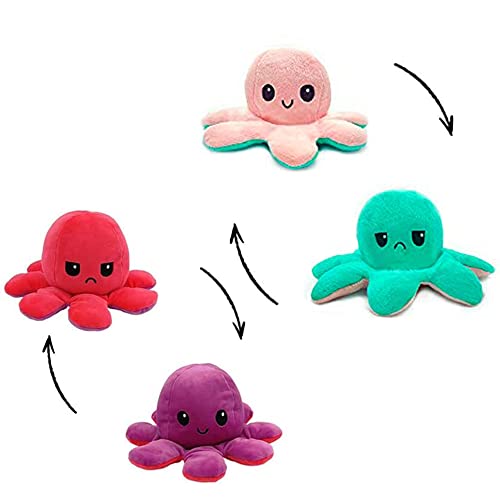 Pieuvre en Peluche Jouets Poupée de Poulpe Flip Double Face Poupée danimaux en Peluche de Poulpe Réversible Doux Cadeaux de Jouets Créatifs pour Enfants Famille Amis (Rosa/Purpura) Cover