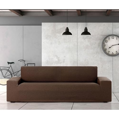 Housse de canapé 4 places universelle marron extensible et ajustable - 4