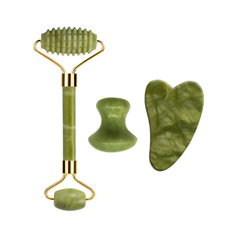 Juego de rodillos de jade facial para la cara, piedra Guasha, raspador de gouache, belleza fina, herramientas de cuidado antiarrugas, tipo 02