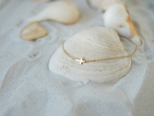 S.j Jewelry Handmade Ankle Bracelets For Women, 14K Gold Filled/Silver/Rose Gold Dainty Pearl Lucky Star Beads Lace Chain Adjustable Foot Chain For Womens-Ank-1-Cross #TOP3