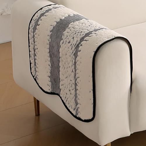 Image of HOKIPO Luxury Wavy Plush Anti-Slip Sofa Armrest Covers | 1 Pair - Pewter Grey (AR-5979-GRY*2)