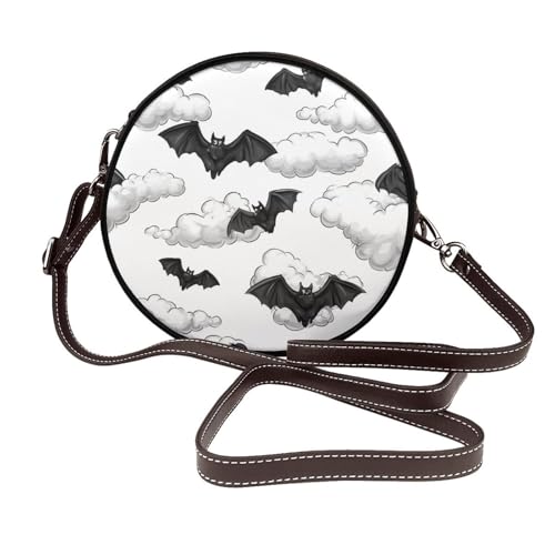 Sac à bandoulière rond d'Halloween Bat Clouds en cuir végétalien