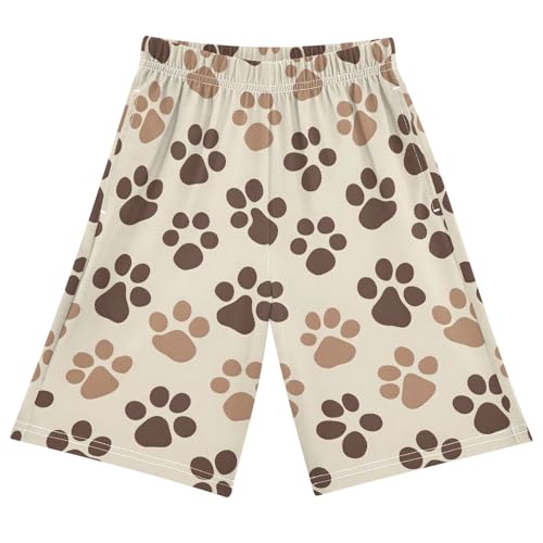 ALAZA Cute Dog Paw Print Brown Black Pajama Shorts Elastic Waist Casual Sleep Shorts with Pockets Size 6-14 - Main Image