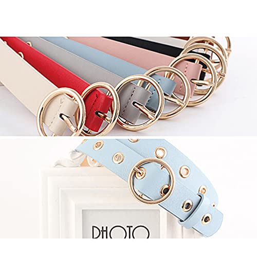 Womens PU Leather Belt for Jeans Dress Punk Vintage Studded Grommet Belt with Circle Metal Buckle3