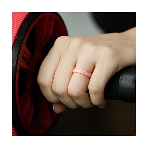 ROQ Silicone Rubber Wedding Ring for Women, Thin Stackable Rubber Silicone Wedding Band, Bridal Jewelry Set, Leaves Style, 4mm Wide 2mm Thick, 4 Pack, Black, Bronze, Bordeaux, Rose Gold, Size 7