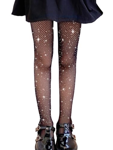 LOLANTA Girls Sparkle Tights 2 Pack Fishnet Rhinestone Stockings for Kids Glitter Shimmer Mesh Pantyhose