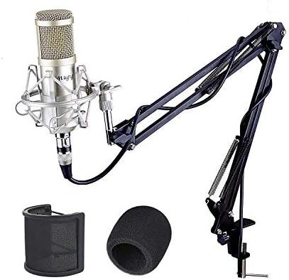 Mugig Condenser Microphone, Professional Studio Microphone with Shock Mount, Adjustable Microphone Stand, XLR Cable and Pop Filter for Recording, Voice Overs, Podcast, Games and YouTube Videos