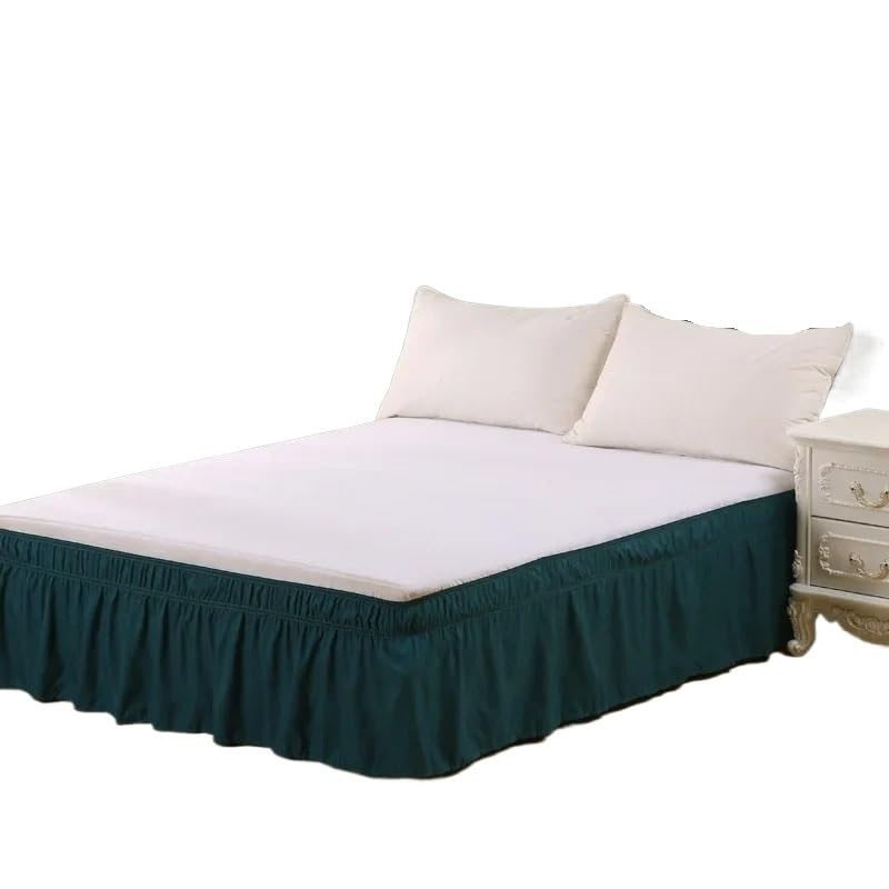 HESHUWEN Bed Skirt 1PC Elastic Bed Ruffles BedSkirt Soft Comfortable Wrap Around Fade Resistant BedCover Without Surface Couvre Lit Bed Protector Bed Base Cover(Deep green,Full 137x193cmx38cm)