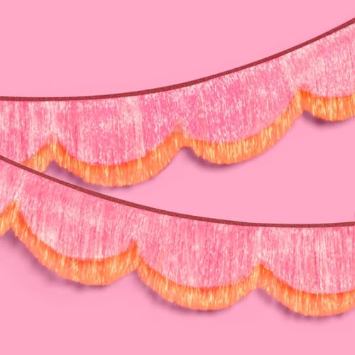 FYSUIMU 6.6 Ft Iridescent Pink Orange Scalloped Banner Hanging Layered Sparkly Fringe Garland for Sunset Birthday Wedding Bachelorette Party Backdrop Decor