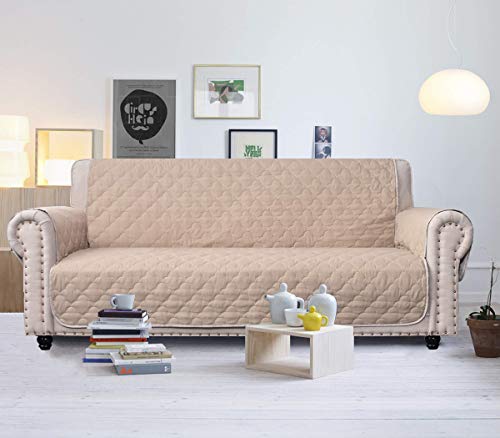 Chhkon 100% Waterproof Sofa Cover With Side Pockets Quilted Furniture Protector Sofa Slipcover For Children Pets For Leather Couch (Beige, 78'') #TOP2