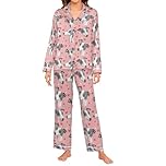 Oarencol Women's Pajama Set Whippet Breed Dog Heart Long Sleeve Sleepwear Soft Satin Pjs Lounge Sets with Pockets Multi