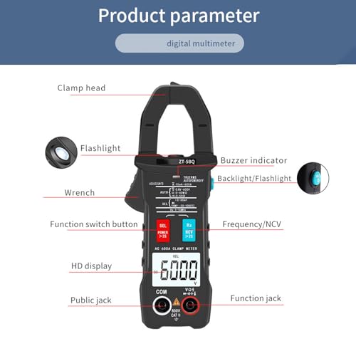 Multímetro Pinza Digital 6-600V 600A Voltajes Corriente Resistencia 6000 Cuentas Medidor de Corriente miniatura 3