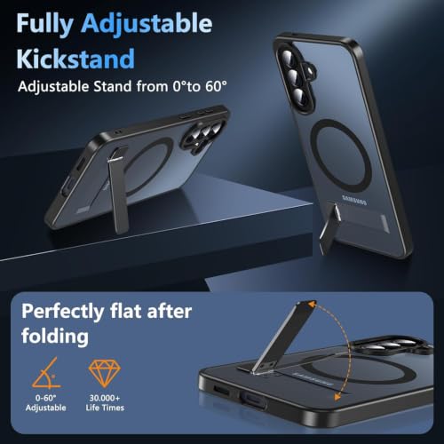 Image of Elzzi MagSafe Compatible Case for Samsung A57 Translucent Matte Bottom Kickstand Shockproof Slim Anti-Fingerprint Magnetic Hybrid Protective Cover