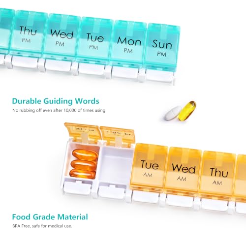 Image of MOLN HYMY Weekly Pill Organizer, AM PM 2 Times a Day, 14 Compartments, Push Button Design, for Medication, Vitamins, Supplements