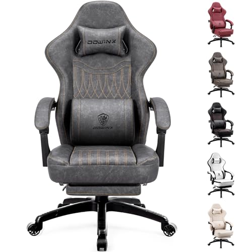 Sedia da gioco con cuscino primaverile, da corsa, con massaggio, ergonomica, con poggiapiedi, in pelle PU, grigio