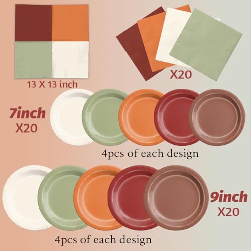 Image of CMUSKO Fall Wedding Decorations - 60Pcs Sage Green Orange Plates & Napkins Set Autumn Thanksgiving Fall In love Bridal Shower Tableware