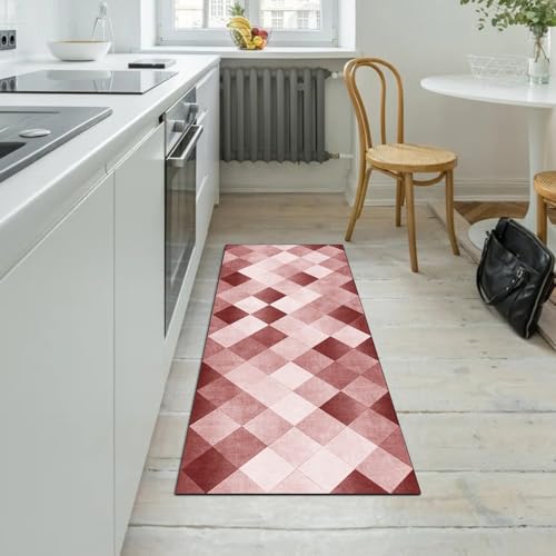 Alfombra de pasillo roja patchwork de 70x350 cm lavable 5