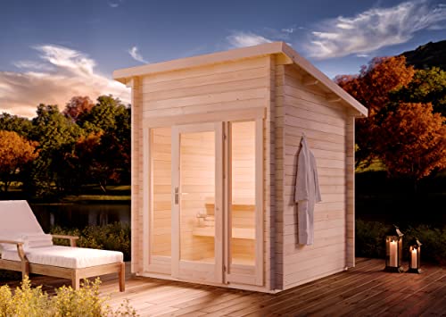 FinnTherm Sauna d'extérieur Lizzy XXS avec sol et 2 bancs en bois d'épicéa, épaisseur de paroi 40 mm