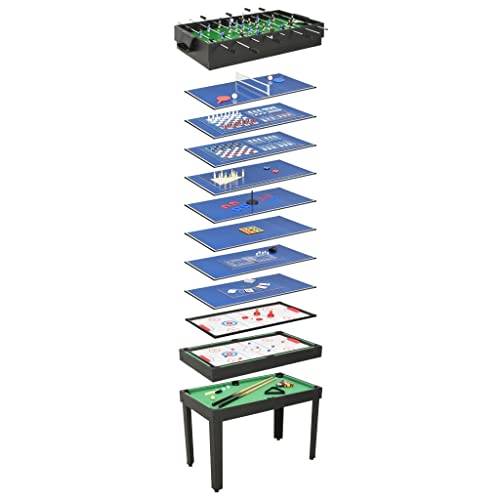 vidaXL Table de Jeu Multiple 15 en 1 Echec Pion Backgammon Shuffle Hockey Curling Bowling Billard Football Salle de Jeux Enfants Adultes 121x61x82 cm Noir