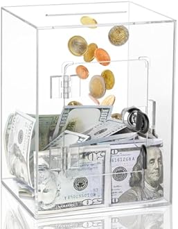 Clear Piggy Bank for Adults Kids, Large Acrylic Money Saving Box with Key, Openable Savings Jar for Cash
