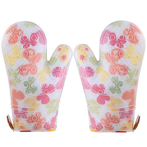 Preisvergleich Produktbild DJLHN Topflappen - Doppelschichtige hitzebeständige Handschuhe aus Silikon und Baumwolle / Silikon-Grillhandschuhe - Perfekt zum Backen Grillen - 1 Paar - Pink